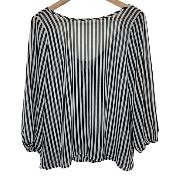bloom Tops - BLOOM | Black and White Striped Blouse with Back Bow Detail | Size Unknown